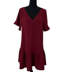 Women V-Neck Short Sleeve Burgundy Cover Up Dress Size S NWT